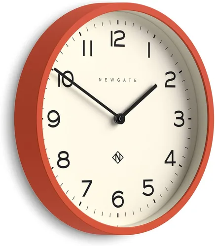 NEWGATE Reloj de pared con número cuatro eco, reloj redondo moderno, 11.8 in, naranja, números fáciles de leer, ideal para cocina, sala de estar u