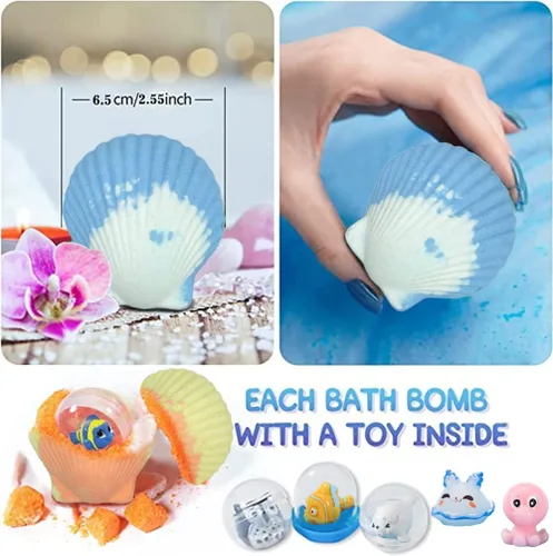 Miniatura 2 de Bombas de baño para niños con animales marinos sorpresa en el interior, set de regalo de 20 bombas de baño con forma de concha para niños, bombas