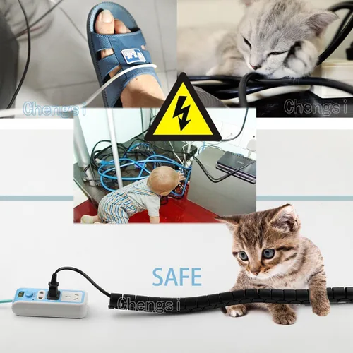 Miniatura 3 de Funda organizadora para cables, tubo en espiral, para el hogar, oficina, PC, TV (longitud negra, 59 pulgadas de diámetro, 1.1 pulgadas)