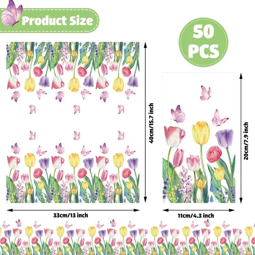 Miniatura 2 de 50 servilletas de papel florales de primavera, tulipán, servilletas desechables de acuarela con flores, para cena, fiesta, toalla de mano decorativa