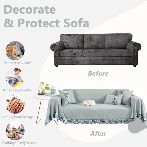 Miniatura 4 de DREAMINGO Protector de Sofá Gris Claro Fundas de Sofá para Perros Color Sólido Moderna Funda de Sofá de 2 Cojines para Loveseat Apta para Mascotas