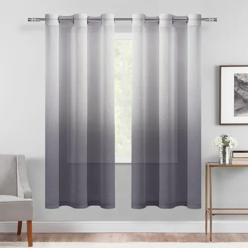 Miniatura 25 de DWCN Cortinas Transparentes Ombré - Cortinas de Lino Sintético con Gradiente Semi Voile con Ojales en la Parte Superior para Dormitorio y Sala