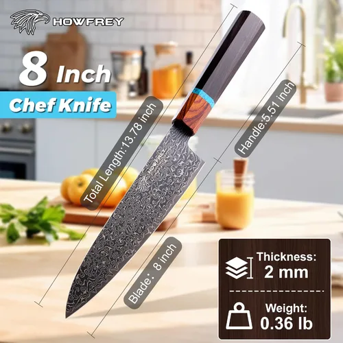 Miniatura 2 de Cuchillo de chef de Damasco, cuchillos de cocina japoneses de 8 pulgadas con 67 capas, acero inoxidable de alto carbono afilado con mangos Negro