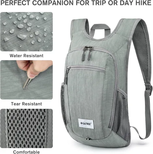 Miniatura 5 de G4Free 10L/15L Mochila para Senderismo Plegable Ligera, Mochila de Día para Caminatas, Pequeña, Viaje al Aire Libre, Bolsa de Hombro Plegable Gris