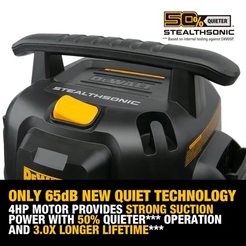 Miniatura 4 de DEWALT Aspiradora Stealthsonic de 5 galones y 4 HP DXV05P-QTB con 6 bolsas de polvo, aspiradora ultra silenciosa de polietileno con potente succión