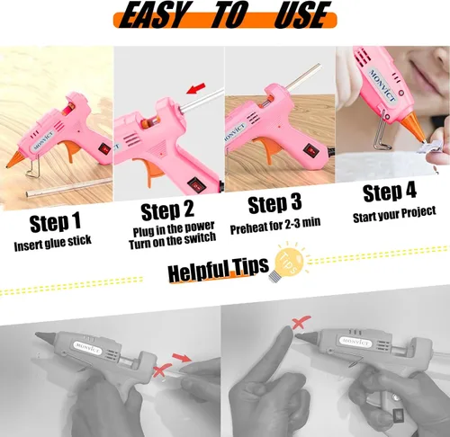 Miniatura 5 de MONVICT Kit de pistola de pegamento caliente, mini pistola de pegamento rosa con estuche de transporte, 20 barras de pegamento de alta calidad, 10