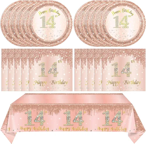 Miniatura 24 de 41 piezas de decoración de cumpleaños número 60 para mujeres, oro rosa, suministros de cumpleaños de sesenta años, platos, servilletas, mantel, 60