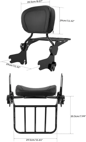 Miniatura 3 de TCMT Barra de equipaje Sissy Bar negro con kit de herramientas de acoplamiento para Harley Touring Road Glide Road King FLHT FLHT FLHX FLTR