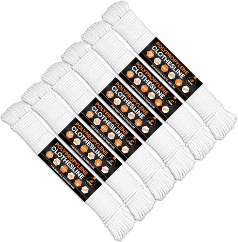 Miniatura 11 de Tendedero de plástico – Línea de ropa de plástico de 100 pies – Blanco resistente a la intemperie al aire libre – Cable sintético para colgar