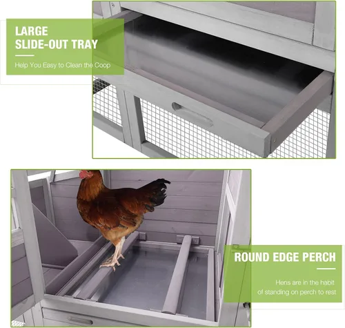 Miniatura 5 de Aivituvin Jaula grande de madera para aves de corral de 78 pulgadas, gallinero con rampas, carrera, caja anidable (gris)