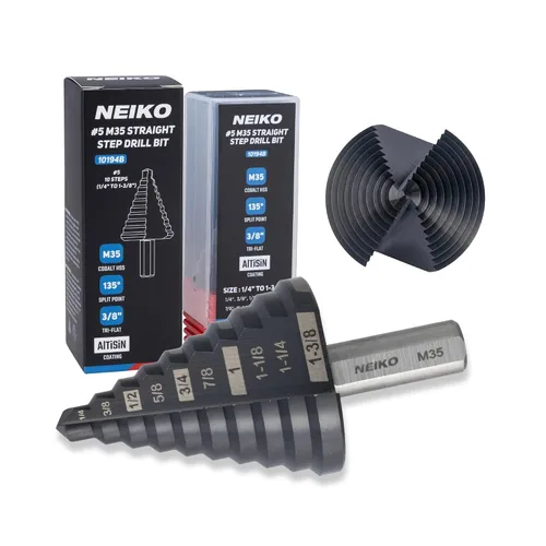 Miniatura 18 de NEIKO 10602B Step Drill Bit, 13 Steps 1/8" to 1/2" Spiral M35 Cobalt, AlTiSiN Coated, 1/4" Quick Change Step Bits for Steel, Metal, Wood, Plastic