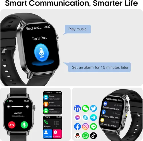 Miniatura 5 de Yowow BIT Reloj inteligente para hombres y mujeres con pantalla HD de 2.0 pulgadas, monitor de sueño de frecuencia cardíaca y oxígeno de presión