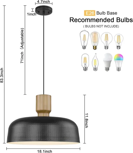 Miniatura 3 de Luces Colgantes de Estilo Rústico, Lámparas Colgantes Ajustables con Pantalla de Metal Martillado, Iluminación Colgante de 18.1 Pulgadas para Isla