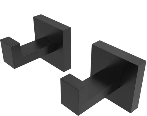 Ruacq Ganchos para toallas para baños, ganchos cuadrados de acero inoxidable resistentes, colgador de toallas montado en la pared para bata y Negro