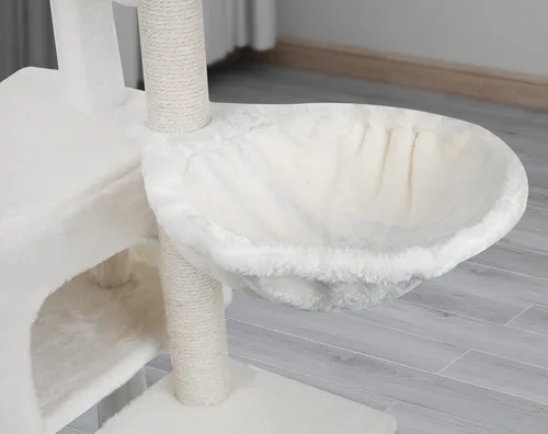 Miniatura 6 de AIWIKIDE Árbol para gatos con juguete para rascar y centro de actividades, torre para gatos con postes para rascar cubiertos de yute, color beige
