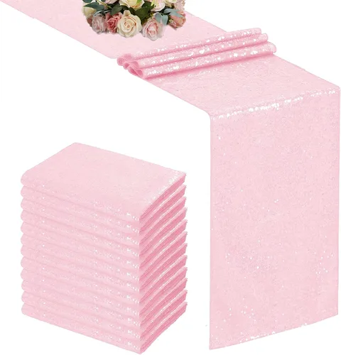 Miniatura 13 de Camino de mesa de lentejuelas negras de 12 x 72 pulgadas, paquete de 6 caminos de mesa con purpurina para decoración de fiestas, baby shower