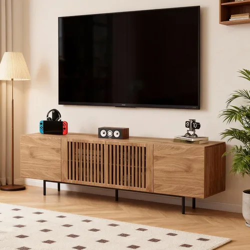 Miniatura 7 de Soporte de TV moderno de mediados de siglo de 70.87 pulgadas, centro de entretenimiento con 4 gabinetes de almacenamiento, mesa consola multimedia