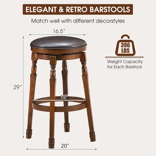 Miniatura 2 de ERGOMASTER Juego de 2 taburetes de bar giratorios de 29 pulgadas, madera de caucho, marrón