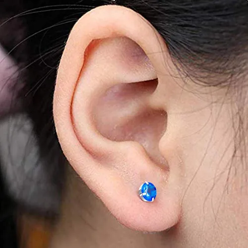Miniatura 2 de Juego de 4 pistolas para perforación de orejas, desechables y seguras, con aretes (azul)