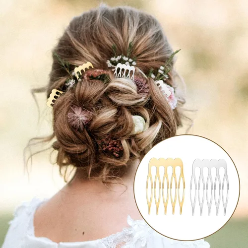 Miniatura 6 de 20 peines pequeños de dientes franceses para el cabello, color plateado y dorado, para cabello fino