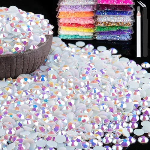 Miniatura 34 de 15000 diamantes de imitación de resina de 0.079 pulgadas a granel, diamantes de imitación de gelatina redondos negros con parte trasera plana, gemas