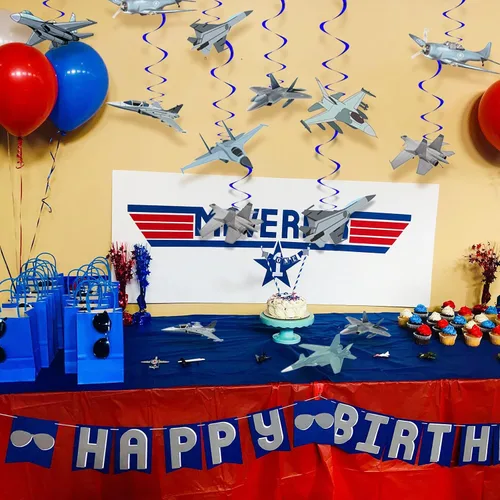 Miniatura 5 de Decoraciones de fiesta de remolinos colgantes de la fuerza aérea, pistola de avión, piloto, suministros de fiesta de cumpleaños, avión, combate