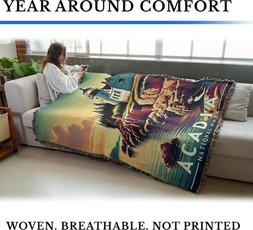 Miniatura 3 de Pure Country Weavers Manta del Parque Nacional Acadia, manta de tapiz de algodón para regalo, fabricada en los Estados Unidos, 72 x 54 pulgadas