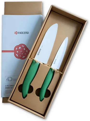 Kyocera - Juego conmemorativo de cuchillos de cerámica de 2 piezas - Santoku verde botánico de 5.5" y utilitario de 4.5"