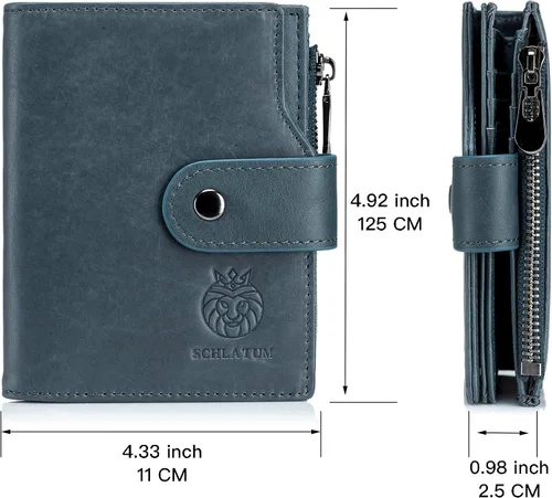 Miniatura 74 de LUKZIJAES Billetera de cuero genuino para hombre, con bloqueo RFID, delgada, plegable, bolsillo frontal, #3-Café, Vintage