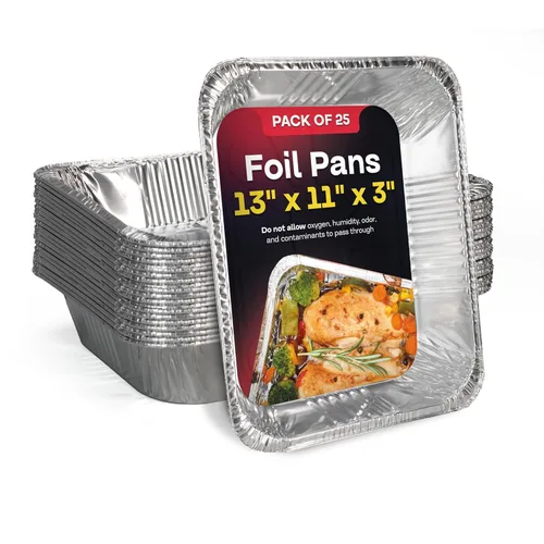 Miniatura 25 de IDL Packaging Sartenes de aluminio de tamaño medio con tapas, tamaño mediano, 13 x 11 x 2 pulgadas (paquete de 10) - Sartén desechable de aluminio