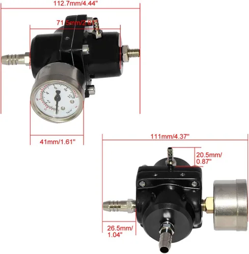 Miniatura 5 de Kit de regulador de presión de combustible ajustable universal con medidor de 0-140 PSI Regulador de presión de inyección de aceite de gas de Negro