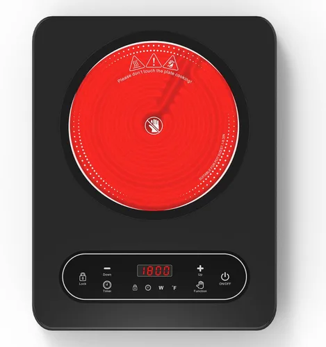VBGK - Cocina eléctrica de un solo quemador, estufa eléctrica de 110 V y 1800 W con control táctil LED, 10 niveles de potencia, temporizador de 4 h,