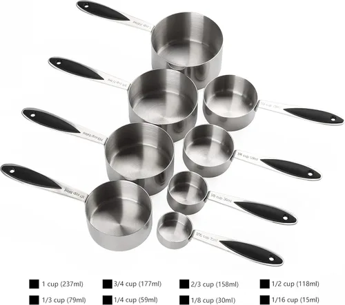 Miniatura 2 de Juego de tazas y cucharas medidoras de acero inoxidable, incluye 8 tazas medidoras resistentes, 8 cucharas medidoras magnéticas de doble cara y 1