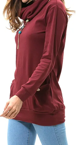 Miniatura 2 de levaca V02 - Blusa tipo túnica con botones y cuello redondo de manga larga para mujer