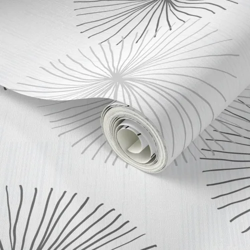 Miniatura 2 de Peel & Stick Wallpaper Swatch - Dandelions Grayscale Dandelion Greyscale Mid Century Modern Minimalist Mod Circle Snowflake Round Custom Removable