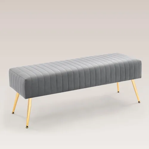 Furnimart Banco otomano moderno de terciopelo gris de 44 pulgadas, banco tapizado moderno para dormitorio, reposapiés, banco interior para entrada,