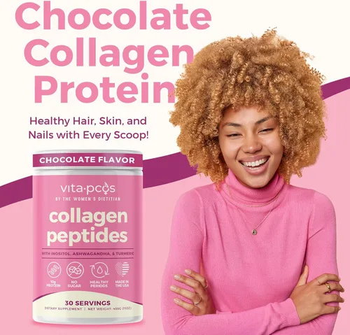 Miniatura 4 de Polvo de proteína de péptidos de colágeno para mujeres, suplemento PCOS formulado con inositol, ashwagandha y cúrcuma, apoya el cabello, la piel