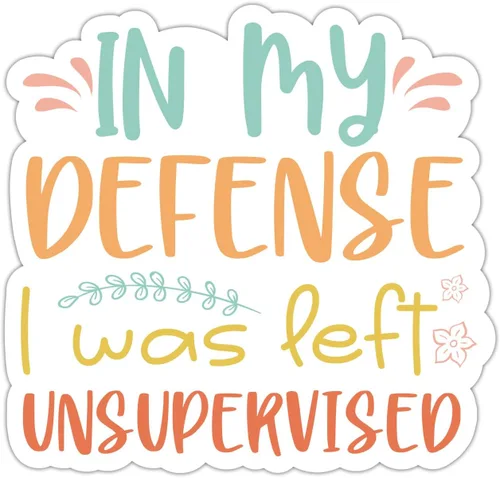 ZURRAM Calcomanías sarcásticas de vinilo con citas divertidas y humorísticas, impermeables, con texto en inglés "I was left unsupervised", Izquierda
