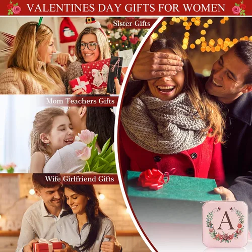 Miniatura 3 de Parima Regalo para mujeres Idea de regalo para adolescentes adolescentes Joyero de viaje con inicial rosa Joyero pequeño para mujeres y niñas