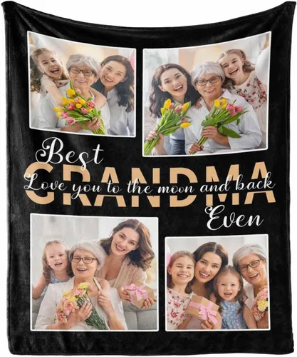 Miniatura 10 de MyPupSocks Manta personalizada de collage de fotos para papá con mensaje de amor de parte de esposa, hija e hijo, manta de fotos personalizada