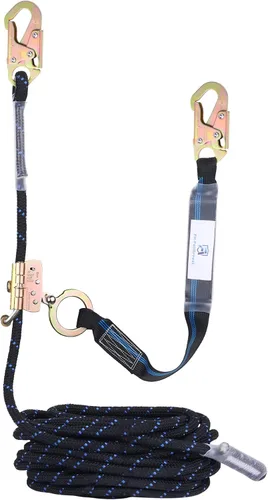 Conjunto de Línea de Vida Vertical de 50 Pies con Dispositivo Deslizante Antipánico de Acero Aleado, Gancho de Resorte, Cordón Amortiguador de