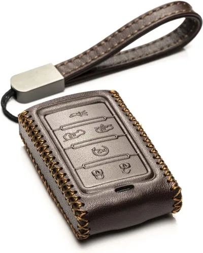 Miniatura 15 de Vitodeco Funda de cuero genuino para llavero inteligente compatible con Jeep Wagoneer, Grand Wagoneer, Grand Cherokee 2022-2025 (5 botones, negro)