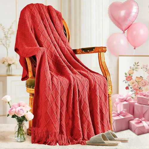 Miniatura 38 de inhand Mantas de punto para sofá y cama, manta de punto suave y acogedora con borlas, mantas decorativas ligeras y mantas decorativas de granja