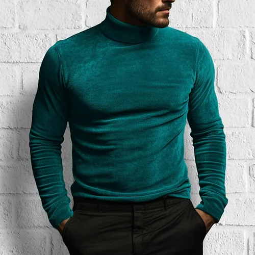 Miniatura 4 de Sudadera de sherpa de manga larga con cuello alto para hombre, suéter mullido de forro polar de invierno, ajuste entallado