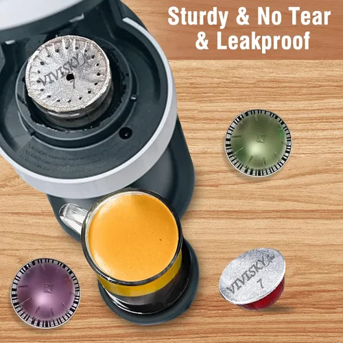 Miniatura 7 de VIVI SKY 120 tapas de papel de aluminio para cápsulas Nespresso reutilizables Vertuoline, cápsulas de café, sellos, cubiertas adhesivas compatibles