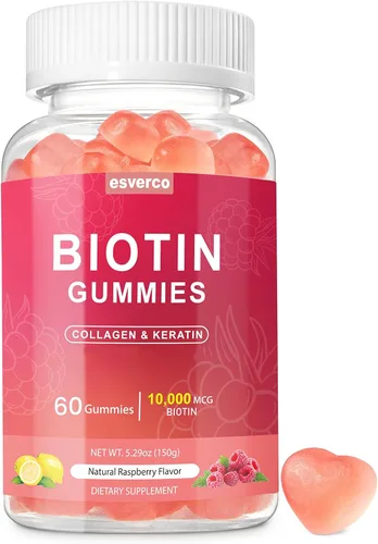 Biotin - Gomitas de colágeno de queratina de 10000 mcg, suplementos para el cabello, uñas, vitaminas diarias para el crecimiento de las uñas y