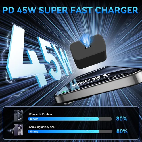 Miniatura 2 de Cargador para teléfono 17 16 Pro Max de carga rápida, bloque de carga USB C súper rápido de 45 W con cable de carga de 10 pies de largo para 17 16