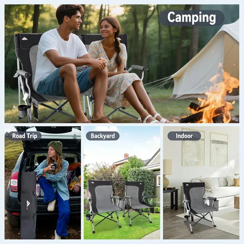 Miniatura 7 de Ablazer Paquete de 2 sillas de campamento para adultos, cada una soporta 350 libras, silla plegable de gran tamaño con soporte para tazas, soporte