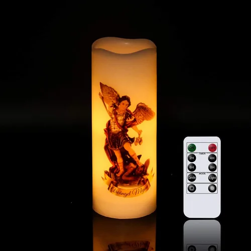 Wondise Vela de oración devocional parpadeante sin llama con control remoto y temporizador, funciona con pilas, vela votiva LED de cera real para