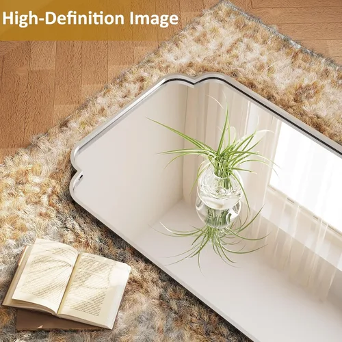 Miniatura 6 de Espejo arqueado plateado de cuerpo entero de 21"x56", para colgar en la pared o de piso con marco de metal, espejo arqueado decorativo moderno